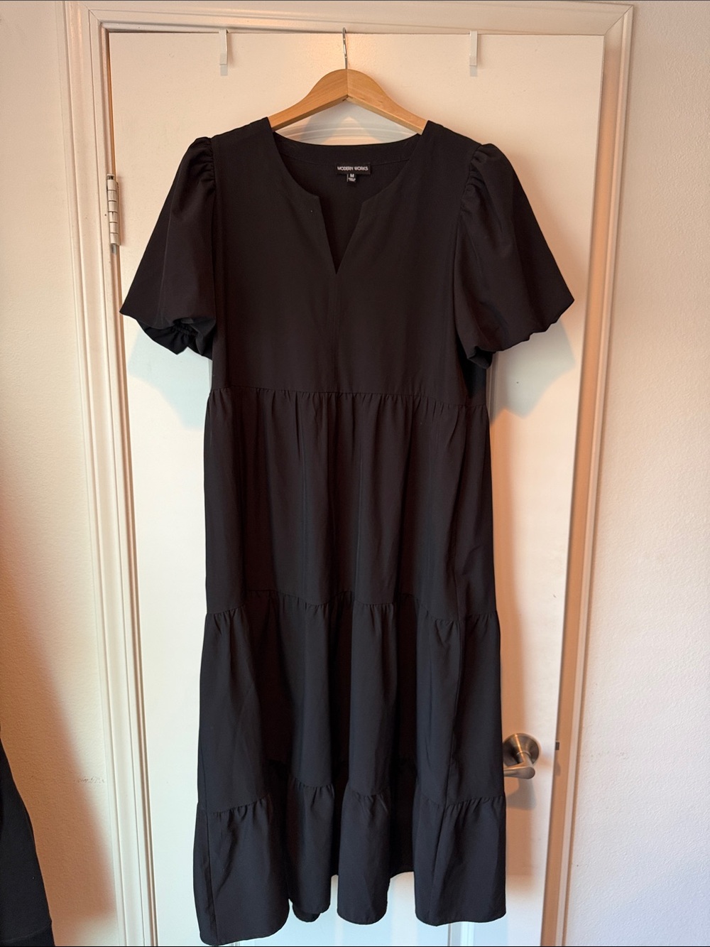 Women's Black Tiered V-Neck Midi Dress by Vero Moda